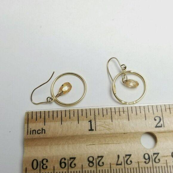 10k Yellow Gold Earrings, Dangle Hoops with Faced Beads, 0.8 Grams AS IS - Picture 5 of 8